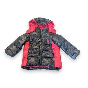 Polo Ralph Lauren Red Black Down Puffer Jacket Winter Coat Toddler Boys Size 3T